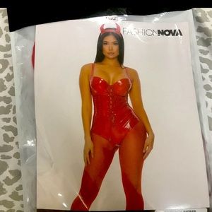 Women’s Red Latex/ Pleather Devil Costume